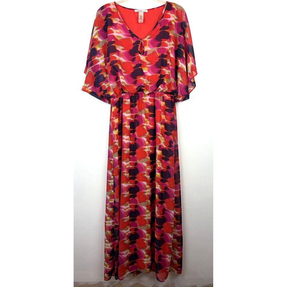 Laundry By Design Maxi Dress Womens 8 Red Chiffon Retro Vibe Empire Waist Party